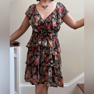 BYTIMO‎ Tuckernuck Rose Garden Dress Floral Ruffle Tiered Metallic Coquette L